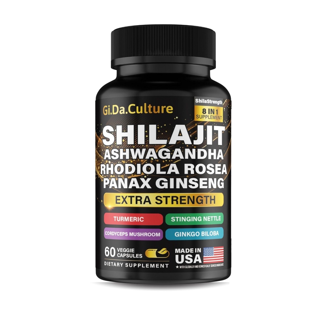 Shilajit Ashwagandha Rhodiola Rosea Panax Ginseng - pro muže a ženy - Shilajit Kapsle - 60 Veggie Kapsle