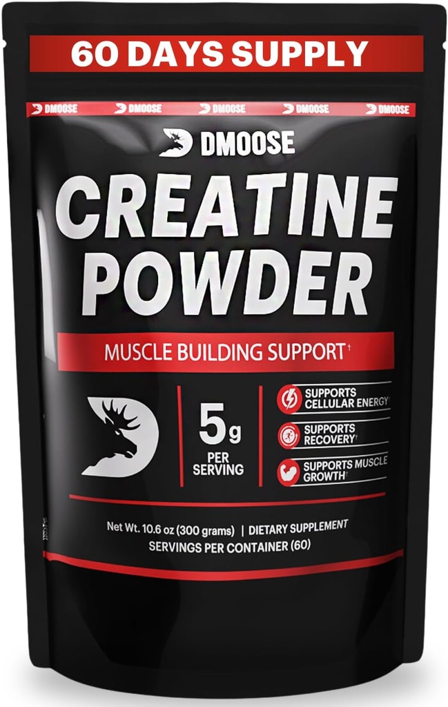 DMoose Creatine Monohydrát Powder - Creatine Powder for Muscle Gain & Recovery Supplement - 300g per Serv (5g) 2 Scoops - 60 Služeb