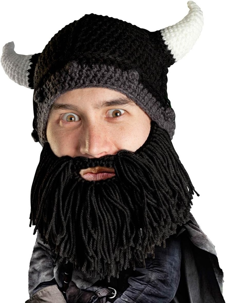 Vousáč Viking Looter - Original Handmade Knit Helmet and Removable Black Beard