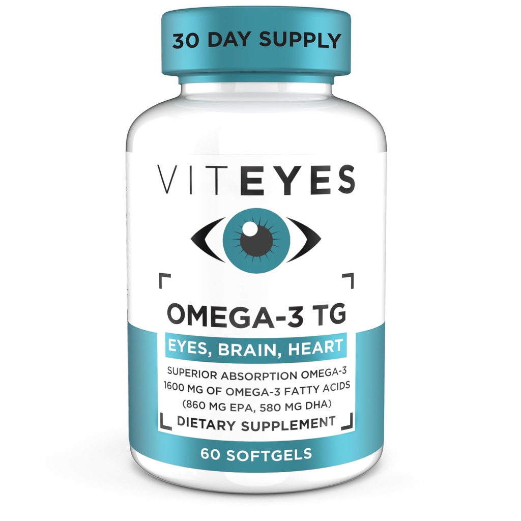 Viteyes Omega-3 TG podporuje zdraví očí a srdce, přírodní triglycerid rybí olej vzorec, jasné, 60 Počet