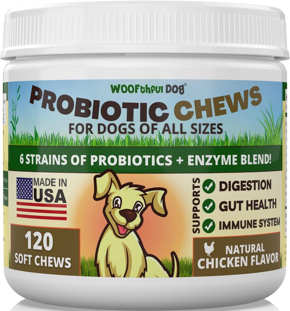 Probiotika pro psy - Stravovací zdraví, Gut Flora, Bowel Support, Podpora imunitního systému - Soft Chews dodatek pro psy 120 ct, Made in USA