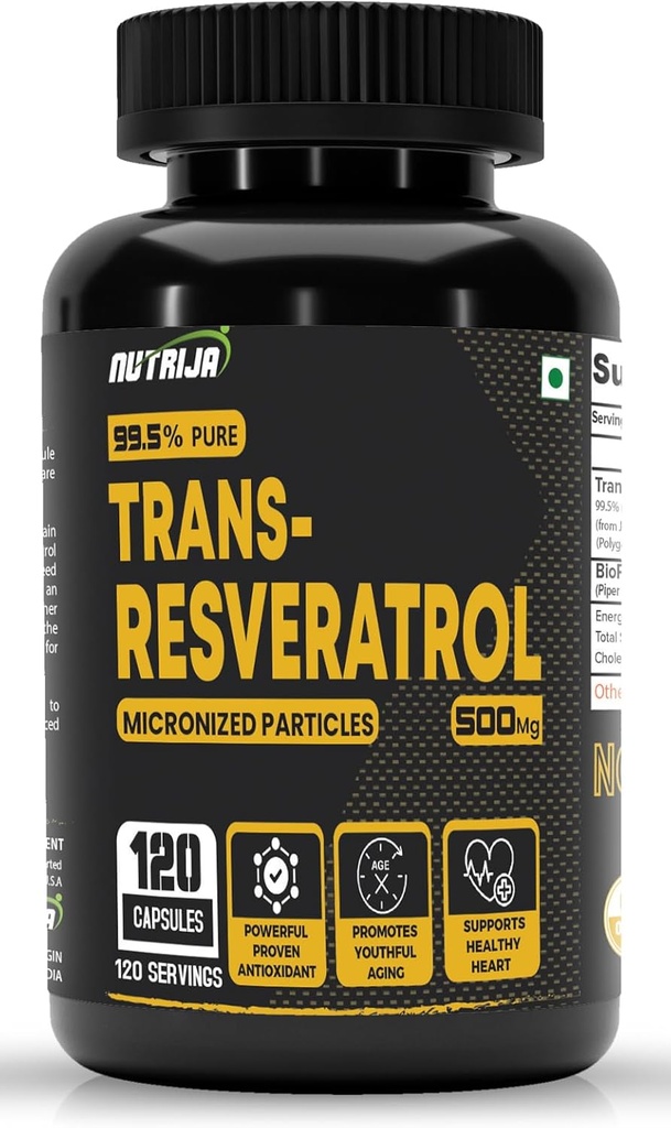 Trans Resveratrol 500MG Kapsle - 99,5% Čisté Mikronizované a vysoce biologicky dostupný dodatek 124; Zpomalené stárnutí, Proven Výkonný Anti- Oxidant Caps124; Zlepšuje metabolismus a srdeční zdraví (120 Kapsle)