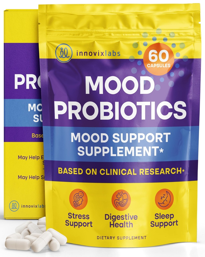 InnovixLabs Mood Probiotic for Women & Men, Klinicky Studium Stravovací & Mood Supplement, Lactobacillus helveticus Rosell- 52ND & Bifidobacterium longum Rosell- 175, 60 Kapsle