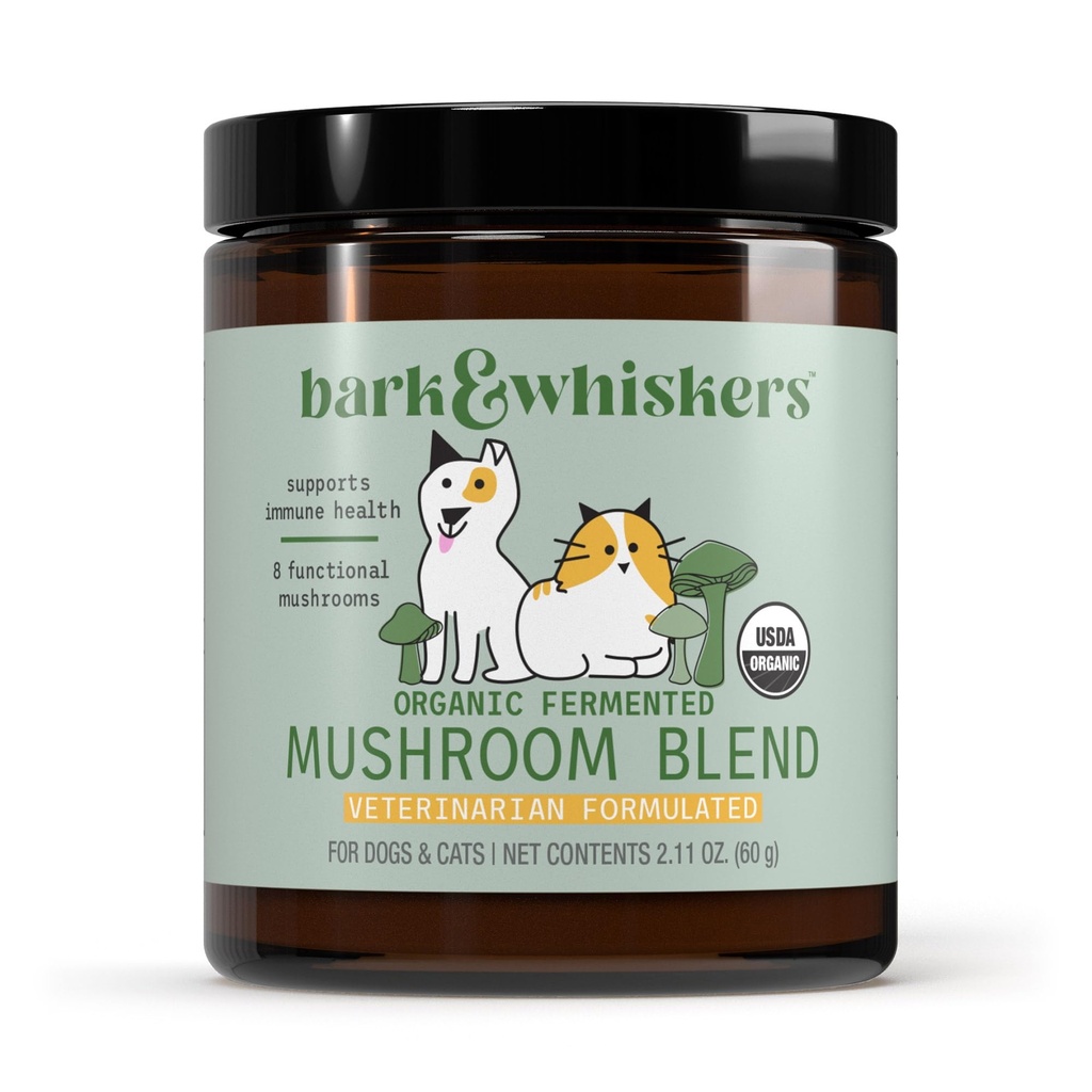 Dr. Mercola Bark & Whiskers Organic Fermented Mushroom Blend - Cat & Dog Supplement - Podporuje trávicí a imunitní zdraví - Bez přísad, Filler & Gluten - 2.11 oz. (60 Scoops)