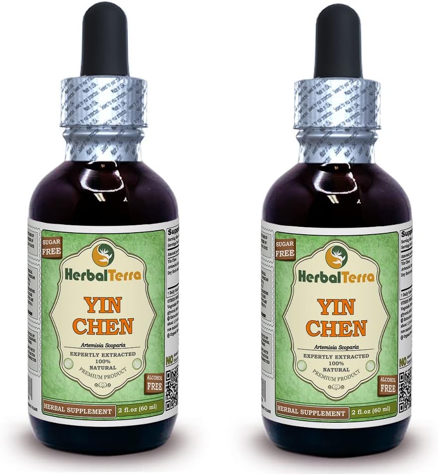 Yin Chen, Capillary Wormwood (Artemisia Scoparia) Glycerit, sušený Herb Alcohol- FREE Liquid Extract (Značka: HerbalTerra, Proudly made in USA) 2x2 fl.oz (2x60 ml)