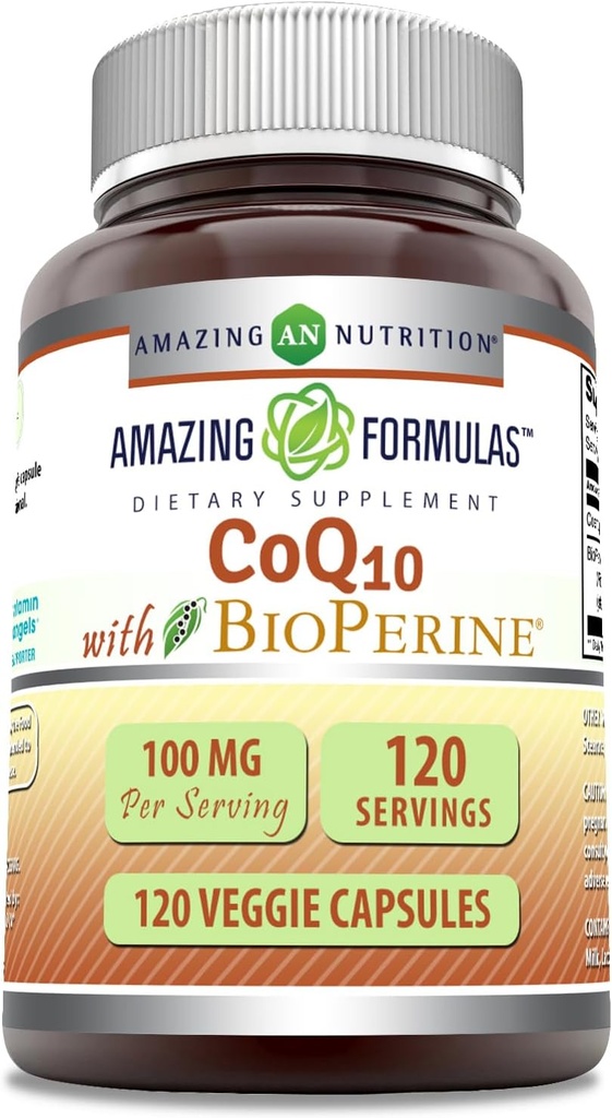 Amazing Applicas CoQ10 s BioPerine 100 Mg Capsule 124; Vegetarian Capsule Supplement Appendix 124; Non- GMO Creditor 124; Gluten- Free Capsule 124; Made in USA (1 balení 124; 120 Počet)
