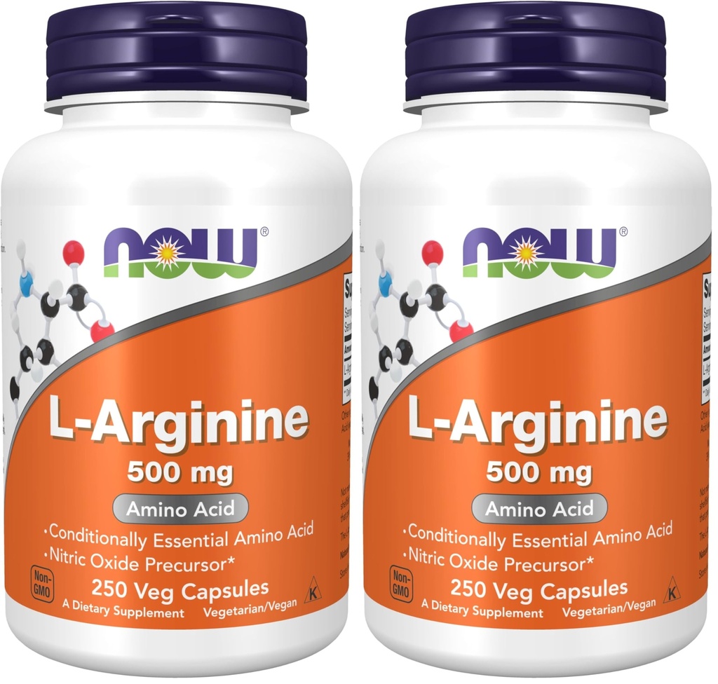 Nyní doplňky, L- arginin 500 mg, prekurzor oxidu dusnatého *, Aminová kyselina, 250 Veg kapsle (balení po 2)