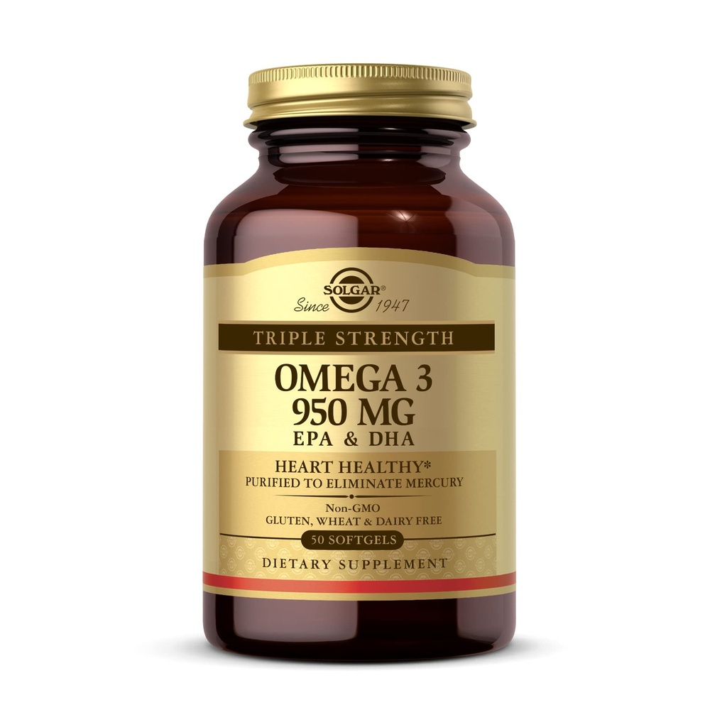 Solgar Triple Strength Omega 3 950 mg - 50 Softgels - Podporuje kloubní a kožní zdraví - Non- GMO, gluten zdarma, mlékárenské zdarma - 50 Služeb
