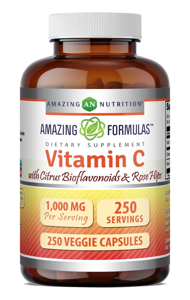 Úžasné vitamíny C s Rose HIPS & Citrus Bioflavonoidy CLAS124; 1000 Mg na Serving dodatek CLAS124; 250 Veggie Kapsle CLAS124; Non- GMO CLAS124; gluten- Free CLAS124; Made in USA