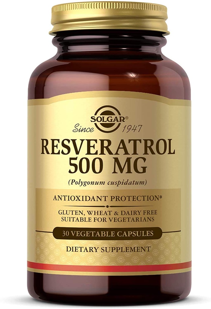 Solgar Resveratrol 500 mg, 30 Rostlinných kapslí - Antioxidant Protection - Gluten Free, Dairy Free - 30 Služeb