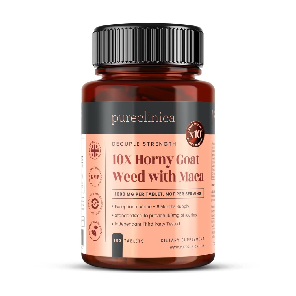 pureclinica 10X Horny Goat Weed & Maca Extract 6250mg x 180 tablet (6 měsíců dodávky) -10 X Více Icariins - w / 5mg Black Pepper Extract pro 300% zvýšení absorpce