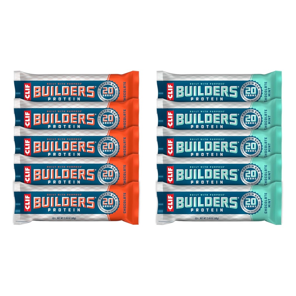 CLIF Builders - Chocolate Mint and Chocolate Flavor - Variety Pack - Plant Based Protein Bars - Gluten Free - Non- GMO - Low Glycemic - 20g Protein - 2.4 oz. (10 Počet)