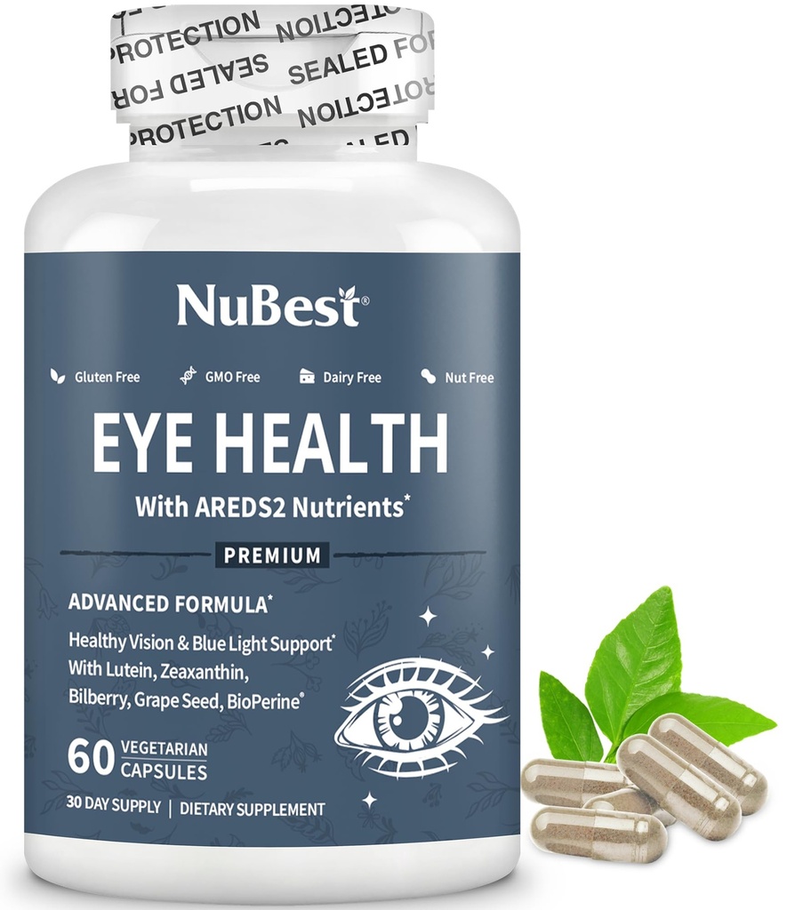 NuBest AREDS 2 oční vitaminy s Beta karotene carrot Powder, 20mg Lutein, 4mg Zeaxanthin, Borůvky, Grape Seed, BioPerine, B-komplex, Multivitamin pro oční zdraví