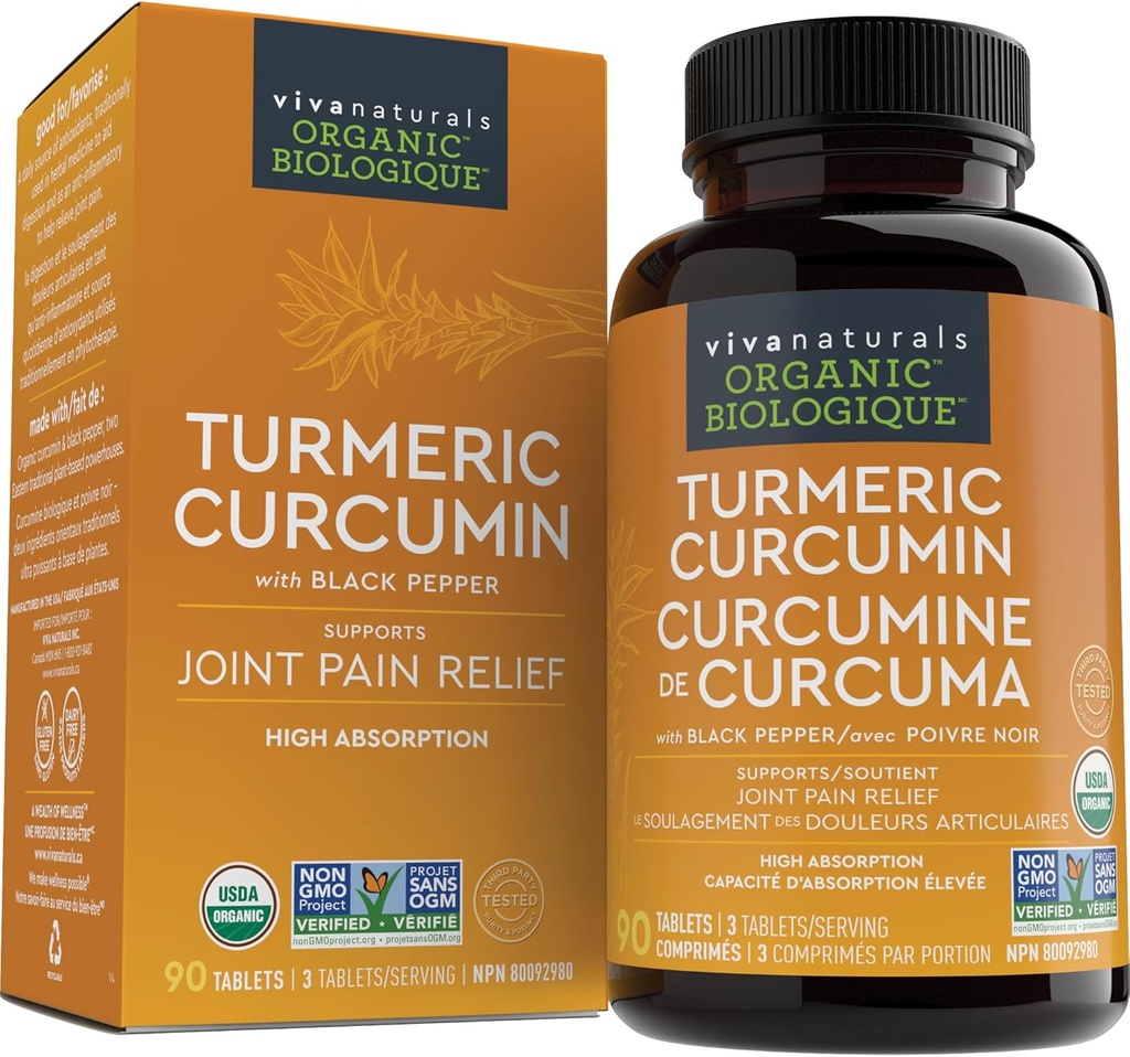 Viva Naturals Turmeric Curcumin, 1500 mg, 120 tablet - s Black Pepper pro absorpci - pro společnou podporu a buněčnou obranu