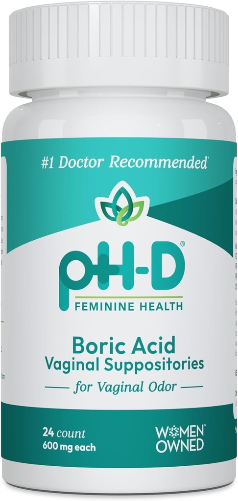 pH-D feminin Zdraví - 600 mg Suppositors kyseliny borité - Žena vlastněná - pro Vaginální zápach Použití - 24 Počet
