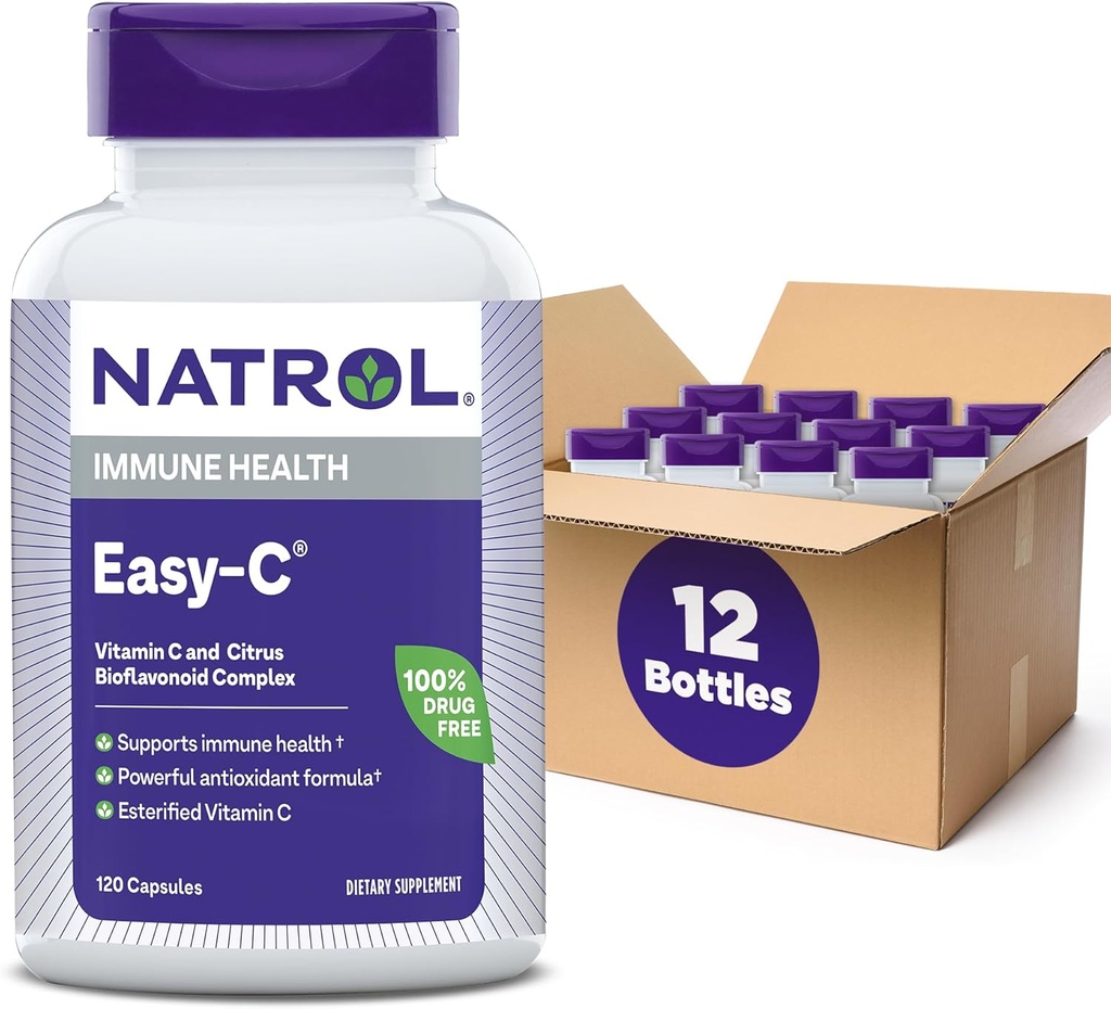 Natrol Easy- C podporuje imunitní zdraví s vitamínem C a bioflavonoidy, Bios Vegi Kapsle, 500 mg, 120 Počet (balení po 12)
