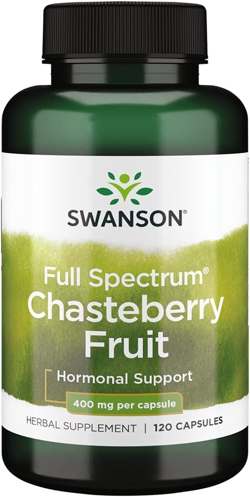 Swanson Chasteberry Fruit - Bylinný dodatek na podporu zdraví žen a menopauzy a menstruační podpory - May Support Balance & Skin Health - (120 Kapsle, 400mg každý)
