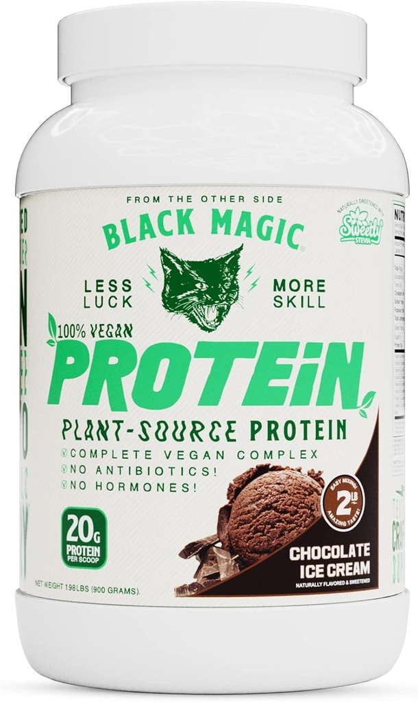 Black Magic Plant- Source 100% Vegan Protein - Keto, Nízký cukr, mléčný protein zdarma - Pre / Post cvičení - Čokoládová zmrzlina - 20g protein - 2 LB