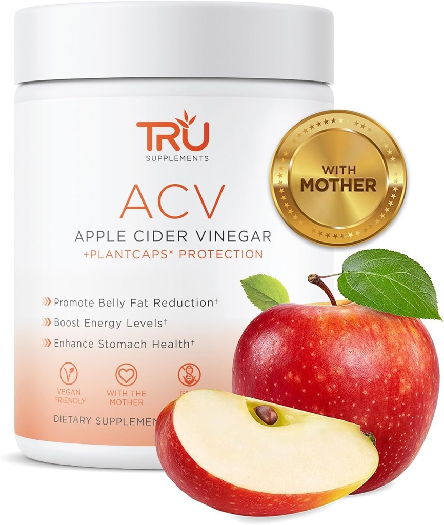 TRU doplňky ACV, jablečný ocet, organické ACV s matkou, zlepšuje stravovací a kožní zdraví, 45 Servings, 1000mg