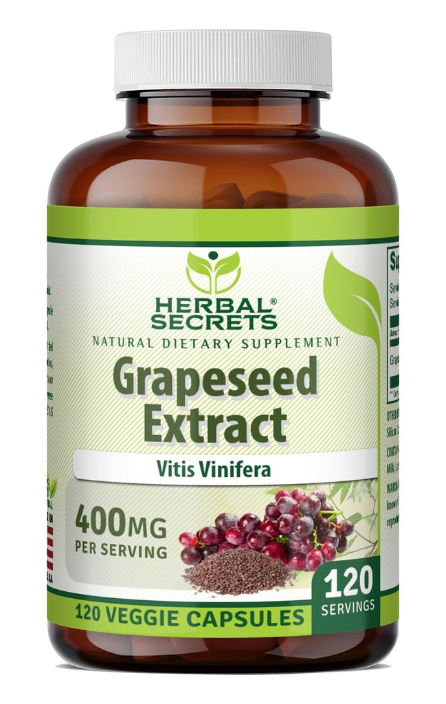 Bylinné tajemství Grapeseed Extract 400 mg 120 Veggie Kapsle Dodatek - Non- GMO - gluten zdarma
