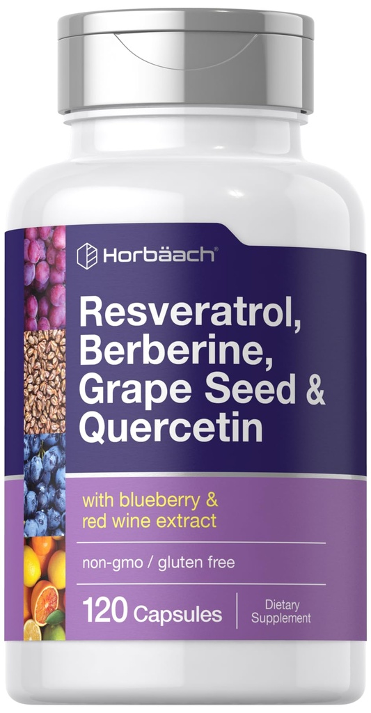 Horbäach Resveratrol Berberine Grape Seed & Quercetin 124; s Blueberry & červené víno Extract 124; 120 Kapsle 124; Non- GMO, gluten zdarma & vegetariánský dodatek