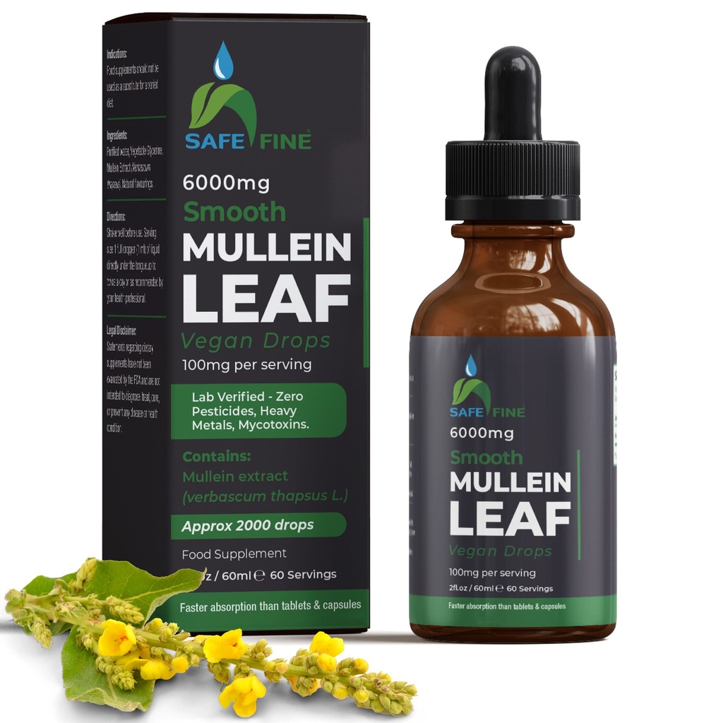 Organic Mullein Tincture Drops for Respirační zdraví - Natural Lung Support, Alcohol- Free, Vegan, Non-GMO, Herbal Extract, 2 fl oz (60ml) Natural Sleep Aid & Imunitation Support