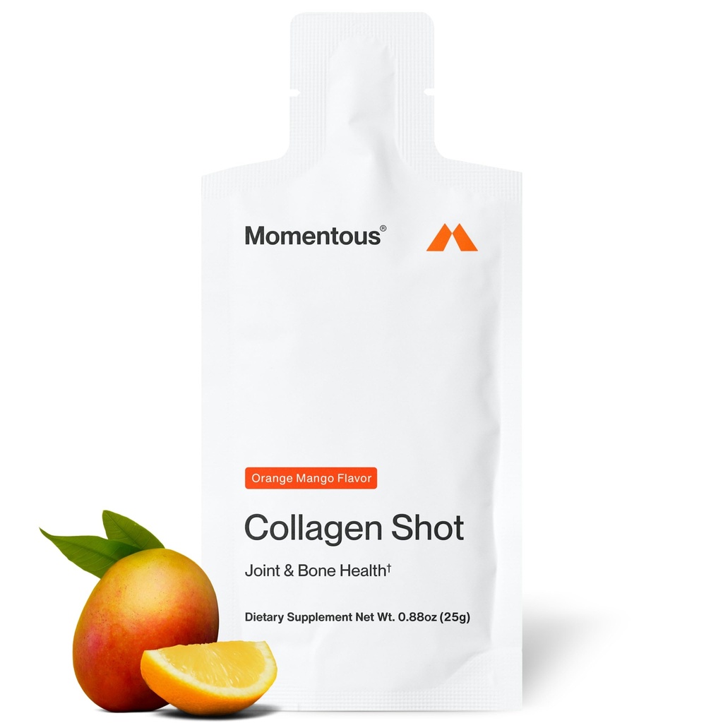 Momentous kolagen Shot dodatek - Hydrolyzované hovězí kolagen & vitamín C na pomoc podporu kloubu, kosti, a spojovací tkáně zdraví - NSF Certified for Sport - Mango Orange - 25g / Serving - 15 Služeb