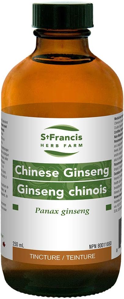 St Francis Herb Farm - čínský ženšen (Panax ginseng, root) Certified Organic Herbal Tincture Extract - tradičně používán v bylinné medicíně jako podpůrná terapie pro podporu zdraví