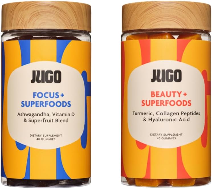 JUGO Beauty + Focus Gummies Bundle - Ashwagandha, Collagen & Biotin - Podporuje Focus, Stress Relief, Vlasy, kůže a nehty - Plant- based, gluten- Free