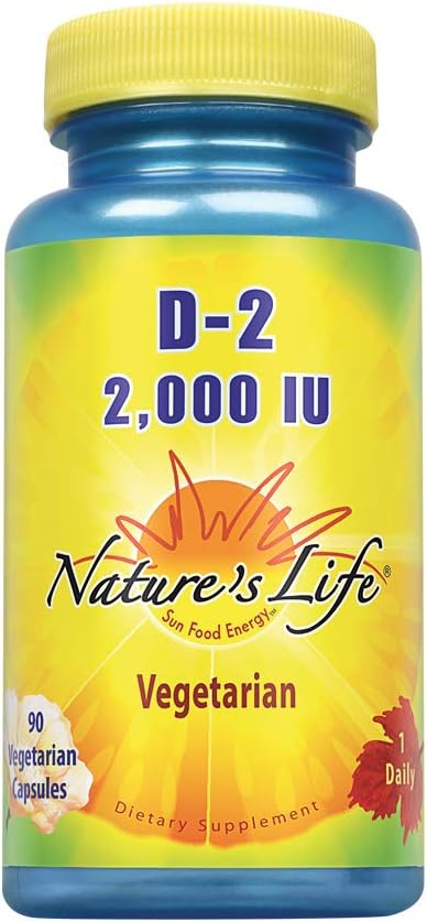 Přírodní život Vitamin D-2 2000IU PHARMAN124; High potency Ergokalciferol PHARMAN124; dodatek May Support Bone & Heart Health PHARMAN124; 90 Vegetariánské kapsle