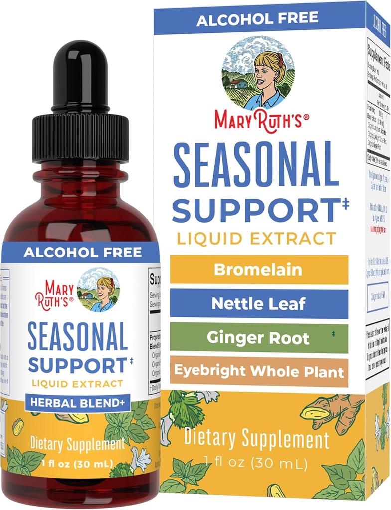 MaryRuth Organics Seasonal Support Liquid Extract Herbal Blend Ginger Root CRO124; Bromelain CRO124; Organic Nettle Leaf CRO124; 4 Herbal Blend CRO124; Traditional Herbs CRO124; Non- GMO CRO124; Vegan CRO124; Gluten Free CLO124; 1 Fl Oz