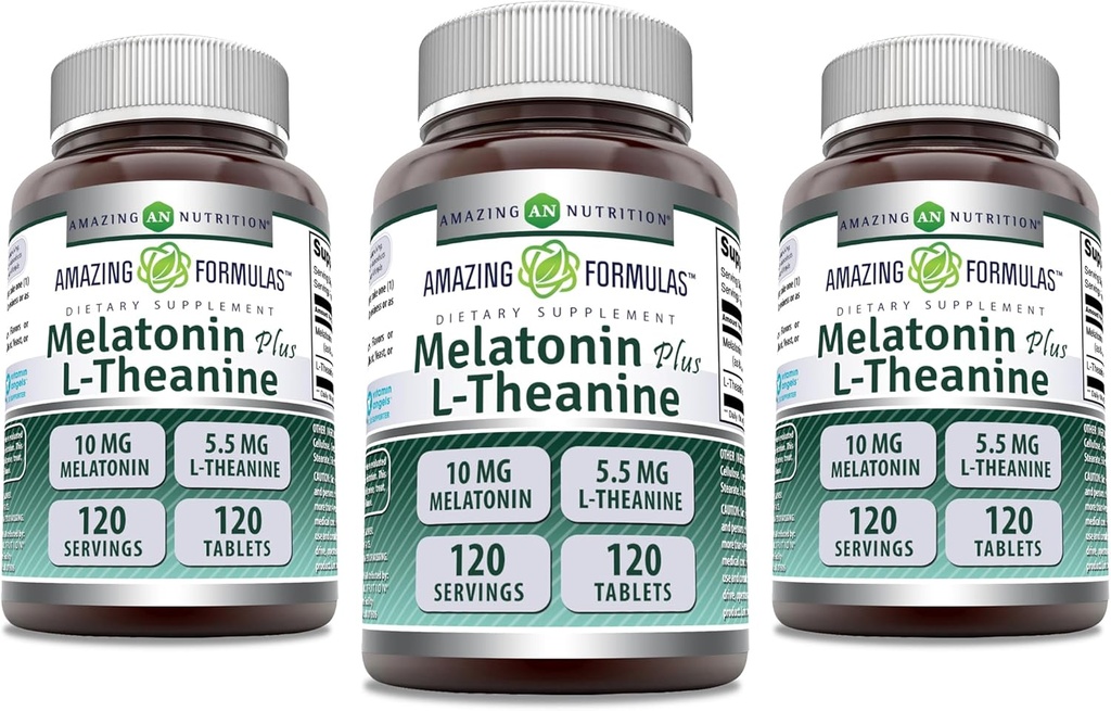 Úžasné efekty melatonin 10 Mg Plus L- Theanine 5.5 Mg dodatek 124; 120 Tablety 124; Non- GMO 124; gluten zdarma 124; Vyrobeno v USA 124; Balení 3