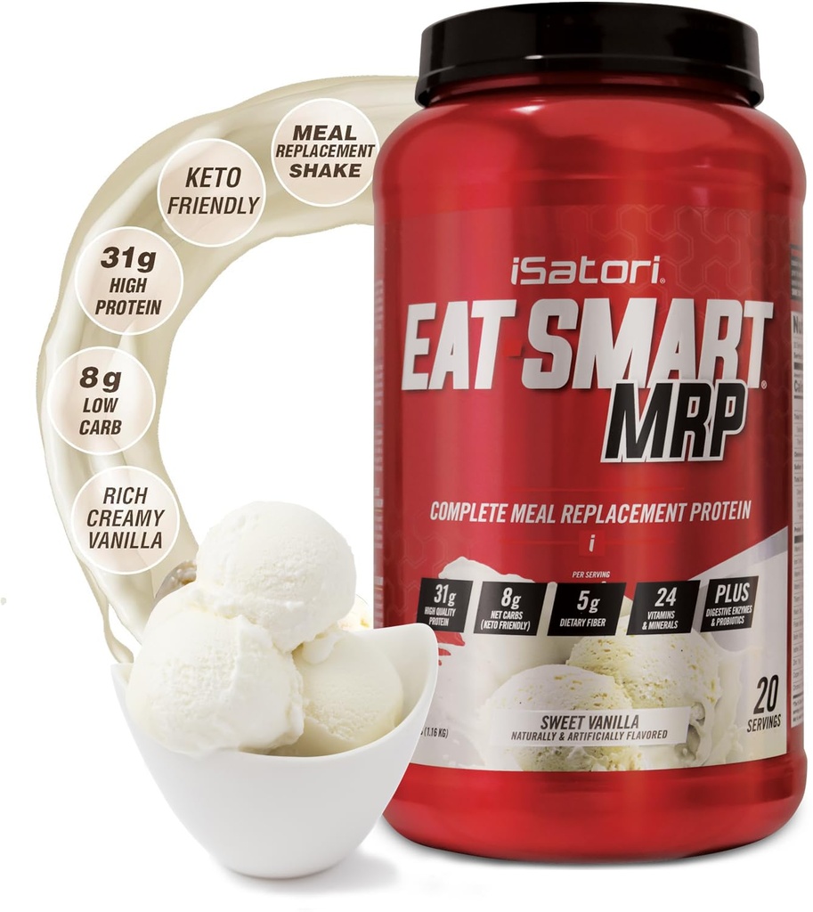 iSatori jíst inteligentní MRP, vysoce proteinové jídlo výměnou Shake s syrovátkovým proteinovým práškem, protein probiotika prášek, kasein protein, MCT olej, vaječný albumen, vitamíny a minerály, Keto, Vanilla Flavor, 20 Služební