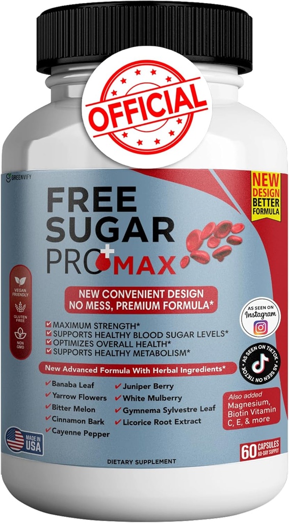 Free Sugar Pro Max Všechny přírodní vzorec pro udržení zdravé úrovně, Maximální síla denní vzorec, krevní cukr Zdraví Recenze (1 balení - 60 Kapsle)