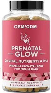 Prenatal Glow Vital Nutrients & DHA - Premium Prenatal Péče o mámu & Babi- Prenatal pro ženy na podporu vývoje plodu, Příjemné těhotenství 1 měsíc Dodává 60 Kapsle