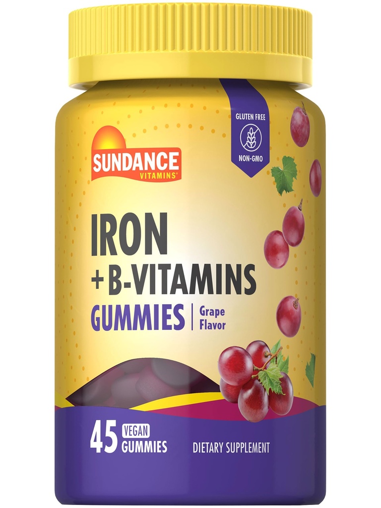 Sundance Iron Gummies CLAS124; Plus B-Vitamins CLAS124; 45 Vegan Gummies CLAS124; Grape Flavor CLAS124; Vegan, Non- GMO, a gluten zdarma dodatek