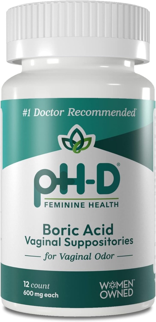 pH-D Feminin Podpora zdraví - 600 mg Suppositors kyseliny borité - Žena vlastněná - pro Vaginální zápach - 12 Počet