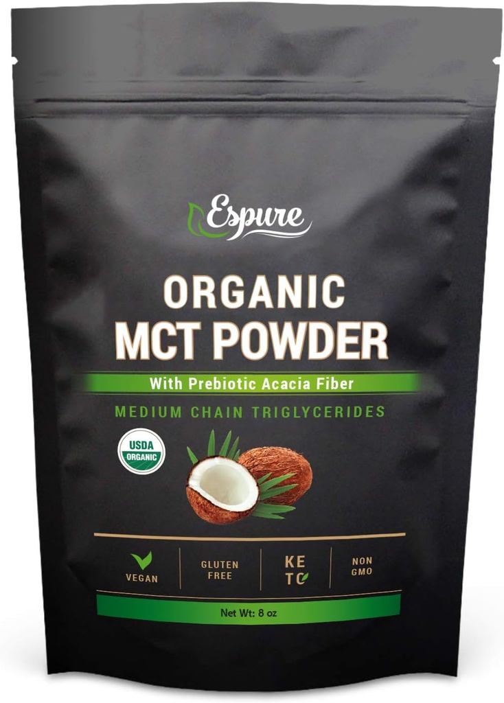 Organic MCT Powder - USDA Certified, s Prebiotic Acacia Fiber; Keto Friendly, Vegan, Gluten Free; 8oz
