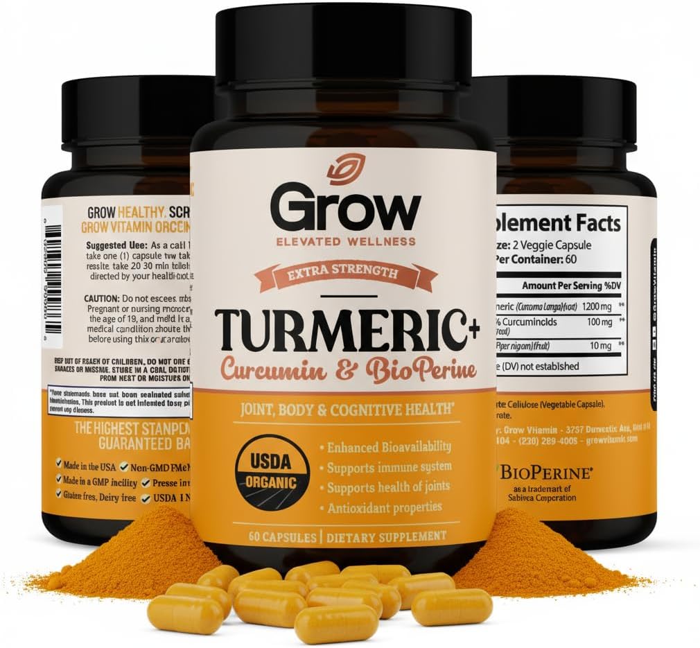 Růst vitamin kurkumin + Ultra: Organic high- potency Blend 124; Maximální síla kurkuminoidy s 95% kurkuminoidy 124; USDA Certified OF 124; 30- Day Supply
