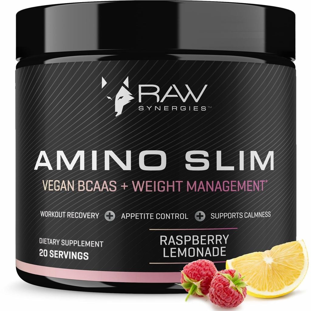 RAW Synergies Amino Slim - Active Lifestyle Supplement for Metabolic & Mindful Eating Support - Muscle & Energy Support - Sugar- Free & Vegan - Raspberry Lemonade - 20 Služeb