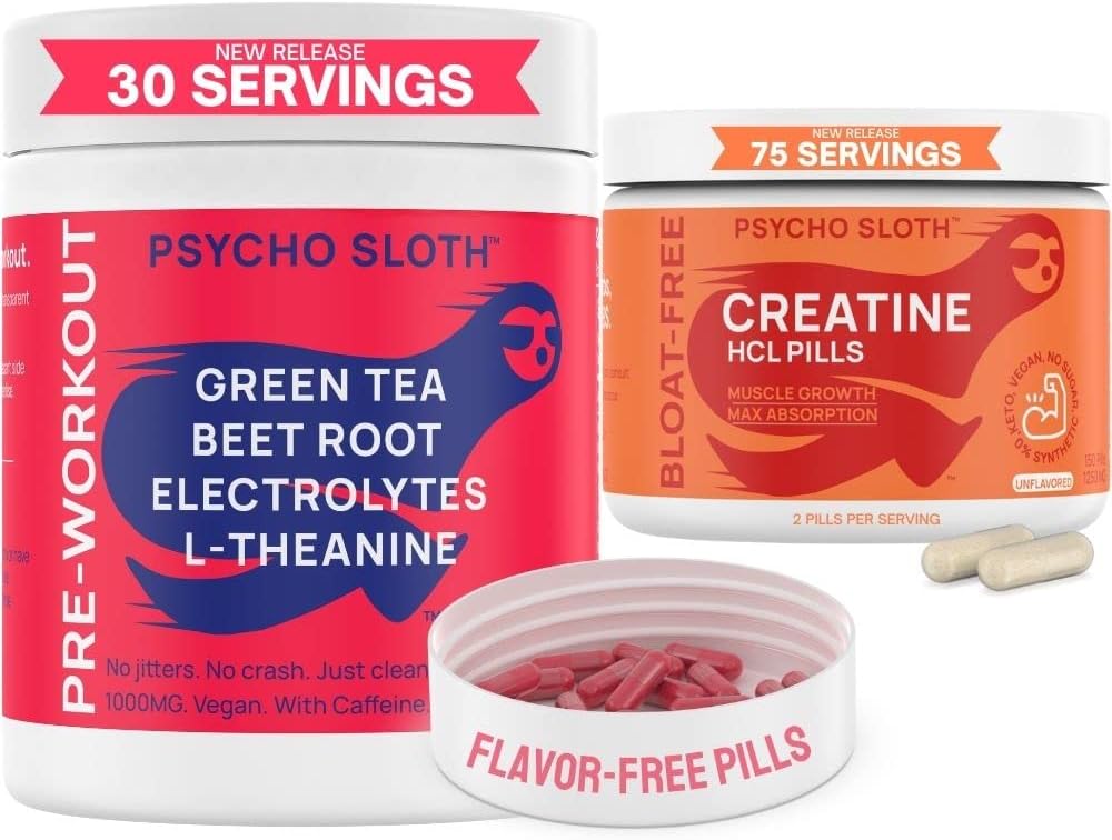 Pre Workout Pills and Creatin HCL Pills Bundle - Nekonečná energie, Muscle Growth, Endurance, Pump, No Crash, No Jitters, No Bloat OF 124; 30 Pre Workout Service, 75 Creatine HCL Service pro ženy a muže