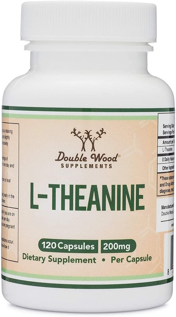 L- Theanine 200mg Double Strength - Podporuje zdravotní spánkovou odezvu a relaxaci - 120 Kapsle (třetí strana testována, gluten Free, Vegan) od Double Wood