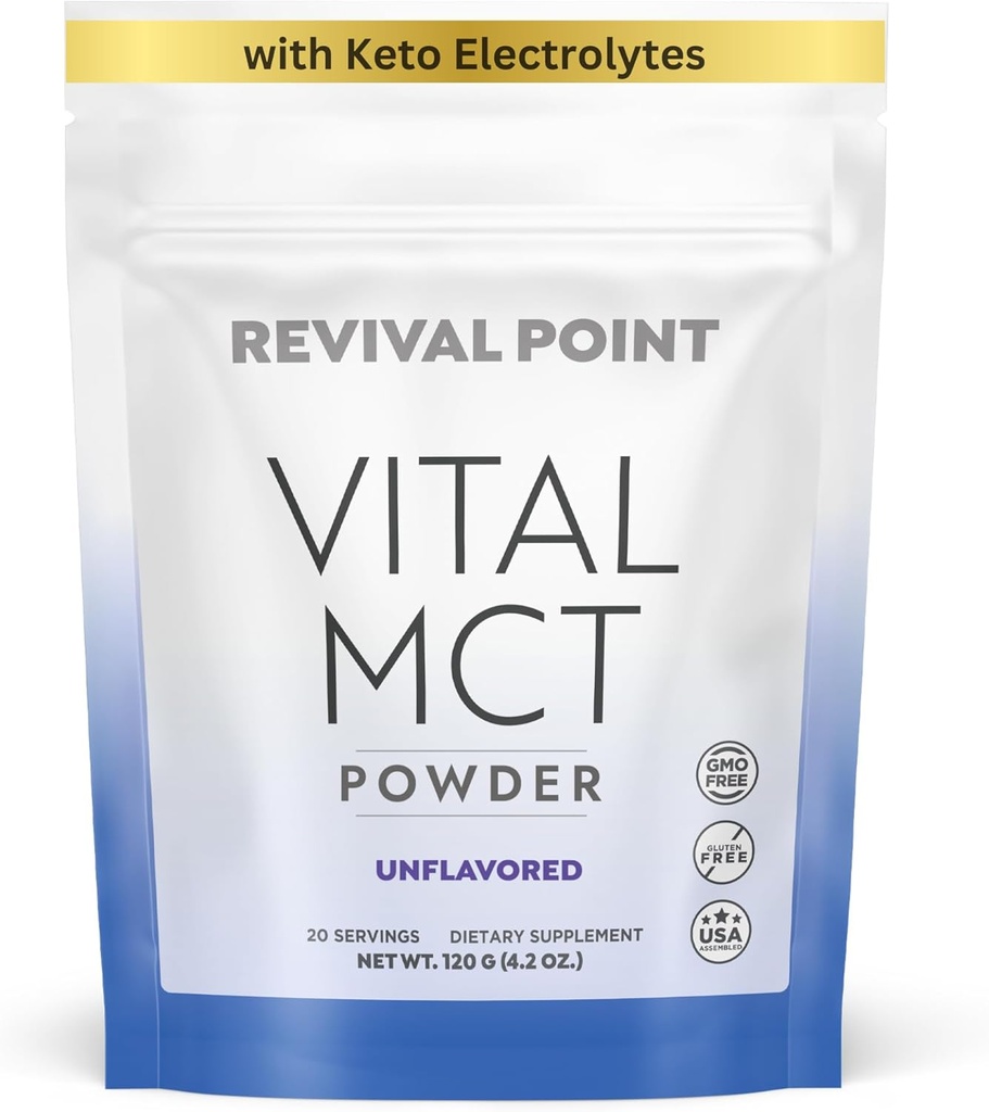 Premium Neochucený MCT Oil Powder s Keto Electrolytes- smetanový na kávu, čaj, a Shakes- Obsahuje 15x biologicky dostupný Pikolinát chromu, C10 a C8 MCT olej získaný z kokosů - 120 Grams