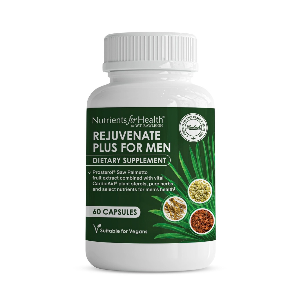 Rawleigh Omlazení Plus pro muže: 60 Vegan Kapsle 124; High- Potency 320mg Saw Palmetto 124; Dýňová semeno, Pygeum Bark 124; Plant Sterols, Lycopene & Rosemary 124; Prostate Health Supplement