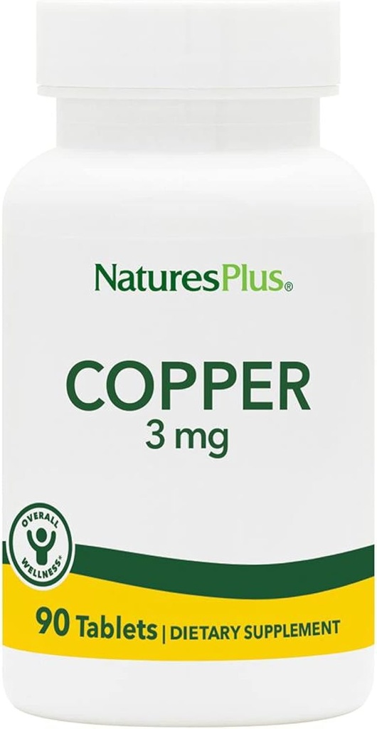 NaturesPlus Copper 3 mg - 90 tablet - Podporuje celkové Wellness - Gluten Free - 90 Služeb