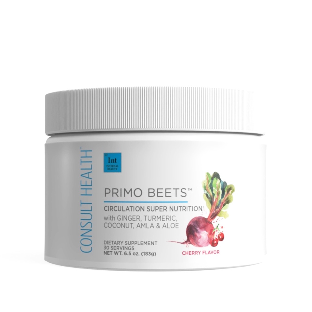 Consult Health Primo Beets - Beet Root Powder Drink Mix s elektrolyty - Nitráty na podporu cirkulace - Energy Boost - Ginger & Turmeric - pro muže a ženy - Cherry Flavor - 30 Služeb