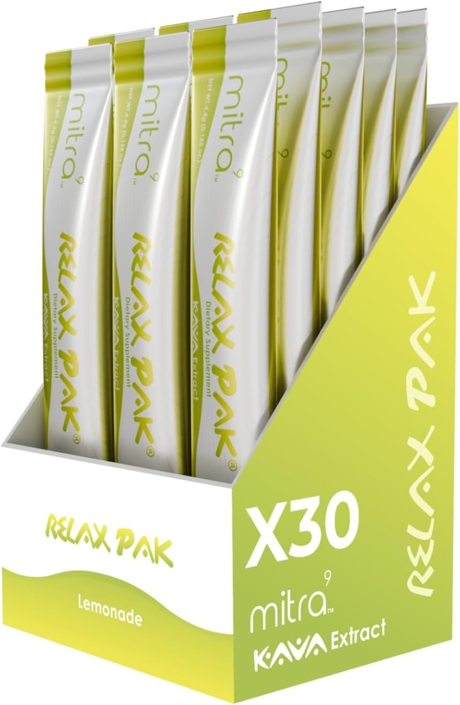 Mitra9 Kava Powder RelaxPak - Lemonade Kava Extract Powder Packets CU124; Mood Enhancer CU124; Plant based CU124; Promotes Natural Calm & Clarity CU124; Easy Open Single-Serving Stick (30)