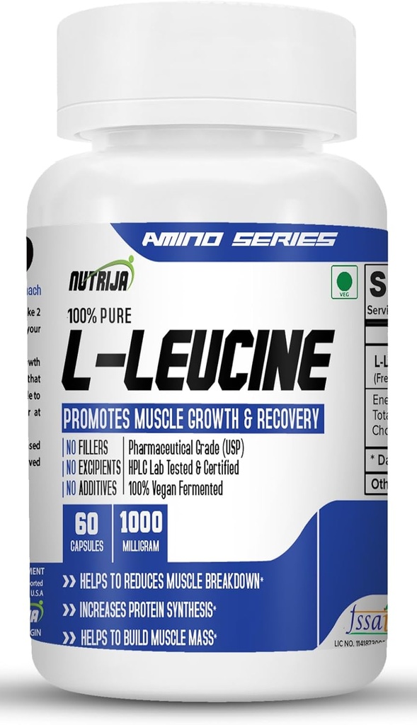 L- Leucin 1000mg Kapsle 124; Promotes Lean Muscle Mass, Muscle Building & Zesilování (120 Kapsle)