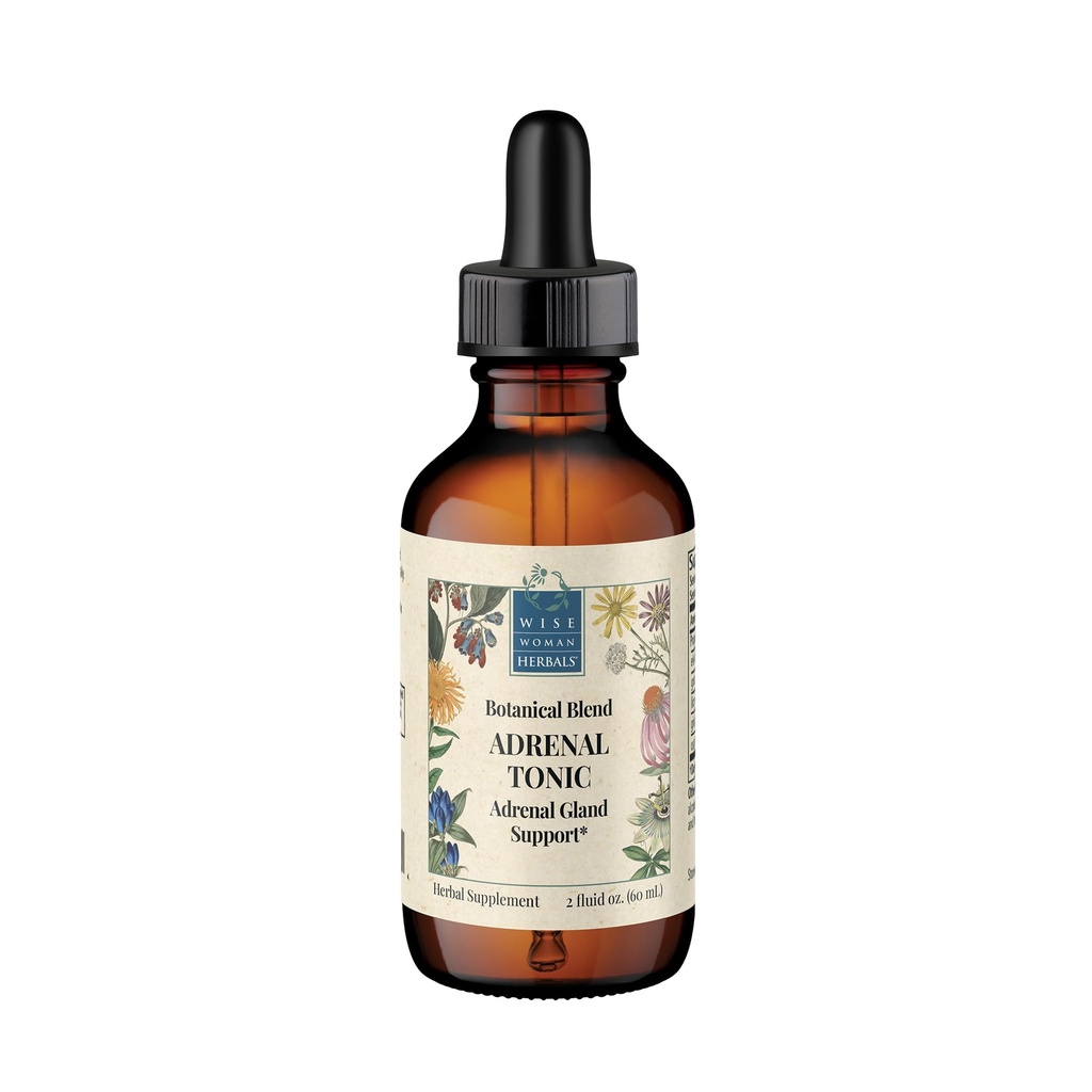 Wise Woman Herbals Adrenal Tonic Liquid Extract, Herbal Adaptogen Směs s Eleuthero, Ashwagandha & Licence, Podporuje zdravé funkce nadledvin, Energie, Stamina, Stress & Focus, Non- GMO, 2 Fl Oz
