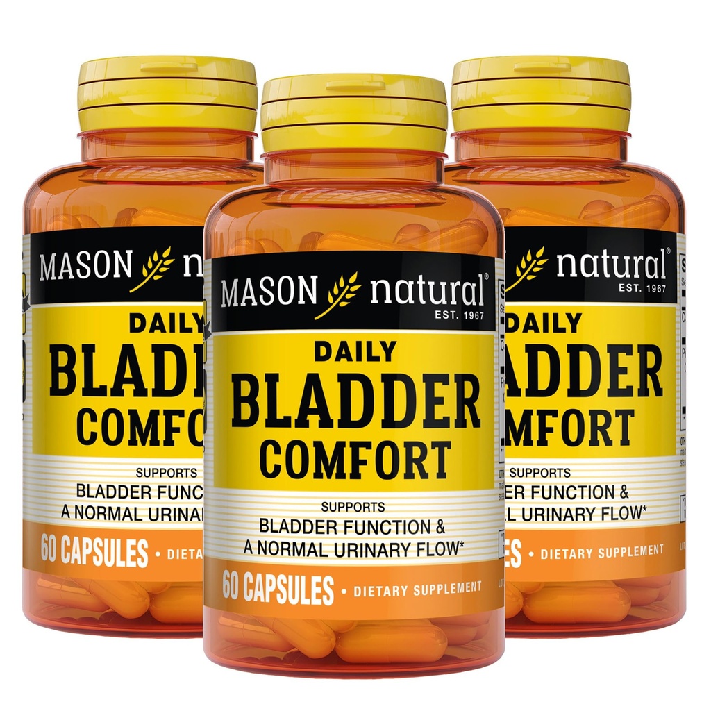 Mason Natural Denní močová měchýř Comfort, 30, Denní dodávky, s vápníkem, dýňová semena, a Soy Germ na podporu normální funkce močového měchýře, 60 Kapsle (balení po 3)